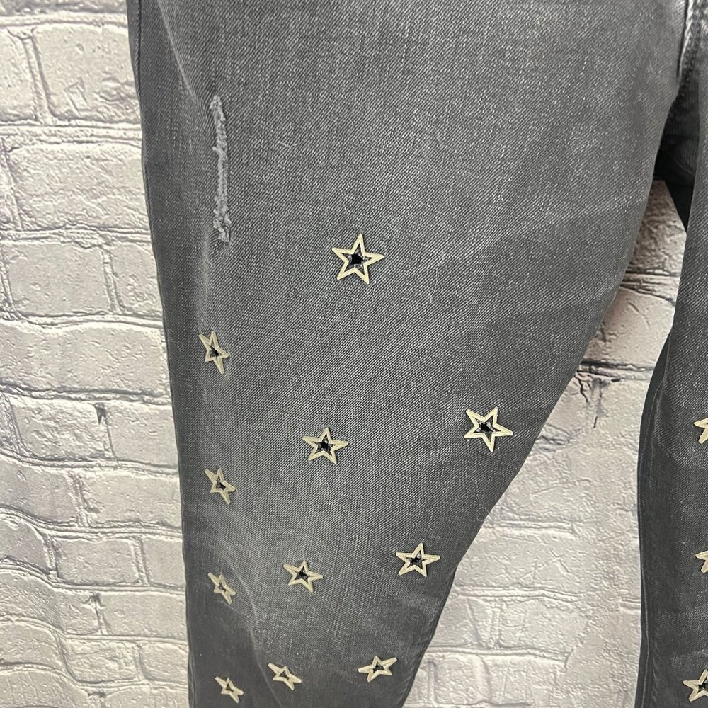 Hudson Riley Crop Jeans Womens 29 Black Relaxed Straight Stars Button Fly - Picture 9 of 11